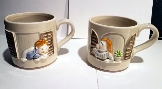 2- Good Neighbors Coffee Mug Cup by Fitz and Floyd Inc. MCMLXXVII FF 1977 Lady