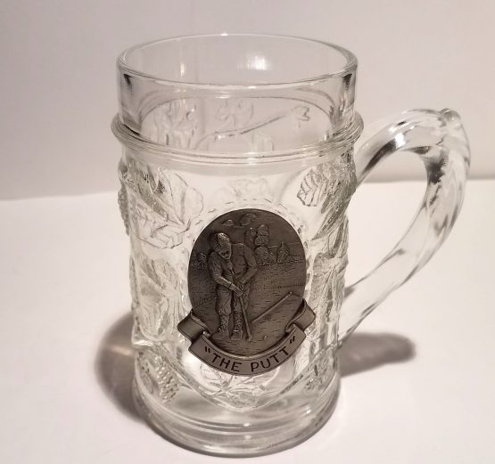 Heavy Glass Stein "The Putt" (Pewter Logo) w/ Grape, Vine Design Beer Mug
