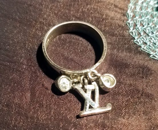 Auth Louis Vuitton Unique Dangle Ring LV Monogram 925 Sterling Silver Size 7