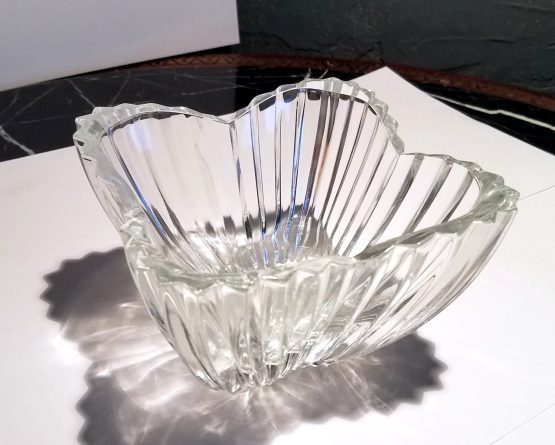 Vintage Glass Crystal Floral Cut Shaped Relish Serving Dish Bowl  5 3/4" x 4"