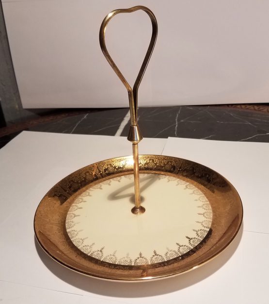Vintage New York Atlas China Warranted 22 Karat Gold Tiered Serving Platter Copper
