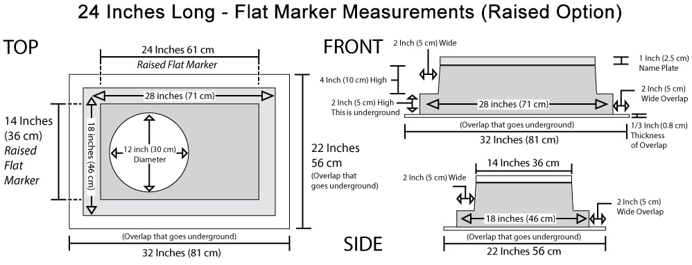 High-Tech Flat Marker Memorial Raised Measurements