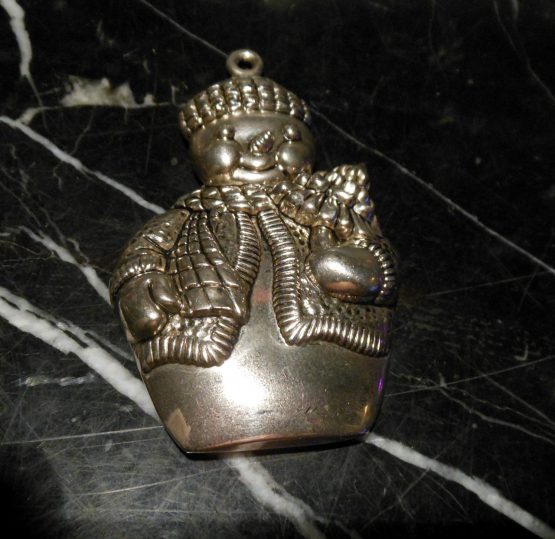 Vintage GORHAM Silver-plated Snowman with Christmas Tree Ornament