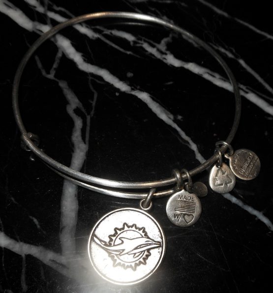 Alex And Ani Dolphin Miami NFL Charm Silver Bangle Bracelet
