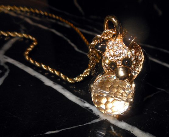 Authentic Swarovski Signed Gold Crystal Panda Bear Pendant Chain Necklace 32"