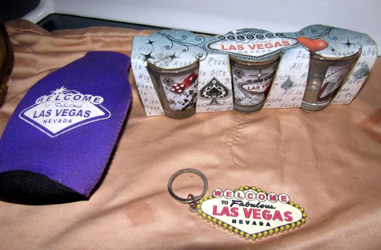 Lot of 4 Las Vegas Shot Glasses Keychain Bottle Cooler Handmade Art Decoration