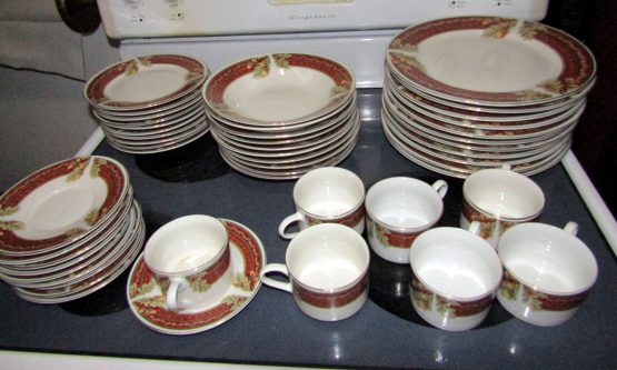Lot of 48 Gibson Dining Set Dishes Cups Saucers Porcelain Floral Christmas Themed