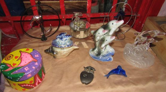 Lot of 9 Dolphin Figurines Collectible Glass Ceramic Novelty Trinket Box De Made