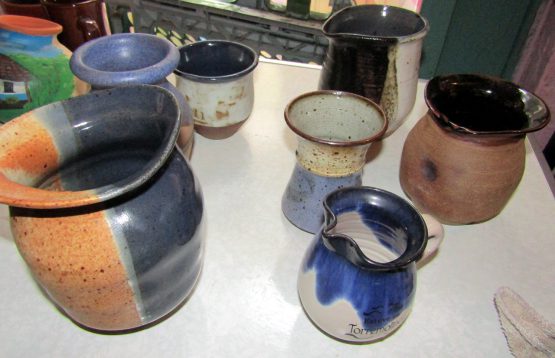 Lot of 7 Glazed Stoneware Pitchers & Mug Multiple Colors