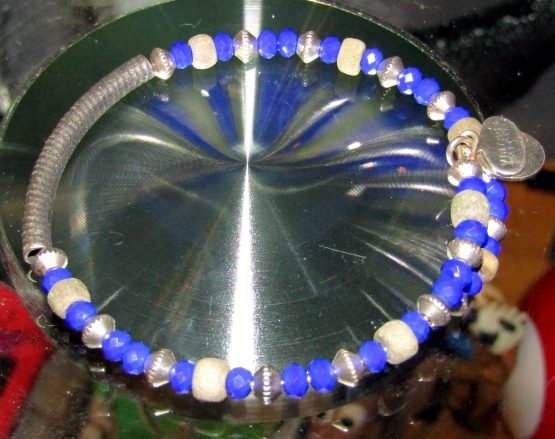 Vintage Alex & Ani Silver & Blue Glass Charms Bracelet Wrap Around