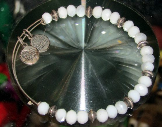Vintage Alex & Ani Silver & Light Green Glass Charms Bracelet Expandable