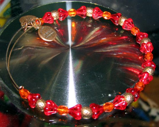 Vintage Alex & Ani Silver Red Orange Crystal Beads Charm Bracelet Expandable