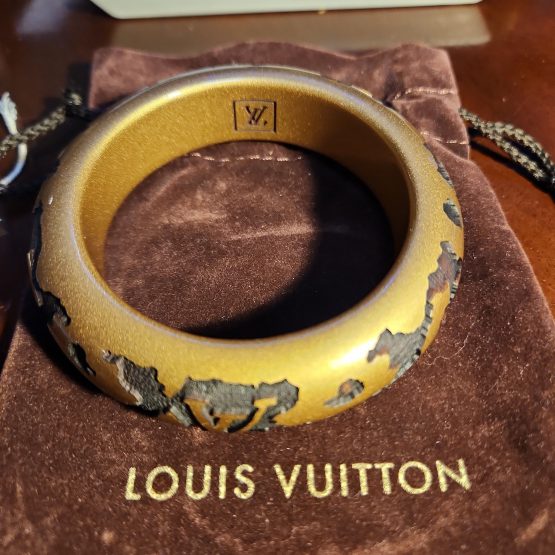 Authentic Louis Vuitton Bangle Leo Monogram Leopard Wood Jaguar Bracelet Ladies