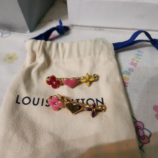 Rare Authentic LOUIS VUITTON Sweet Monogram Hair Clips Pair of Barrettes