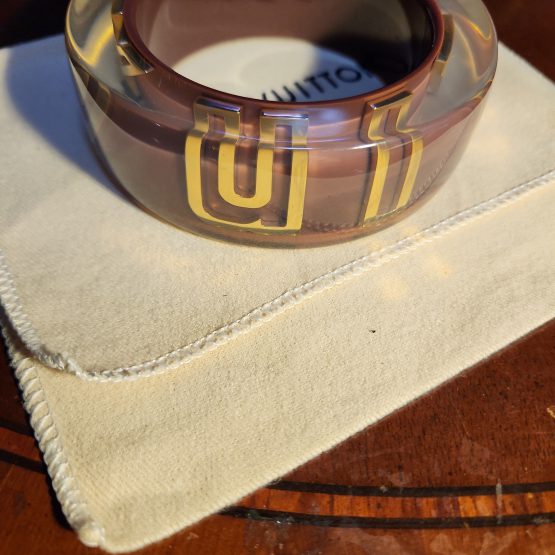 Auth Rare Louis Vuitton Bangle Bracelet Brown Clear Gold Inclusion Lettering